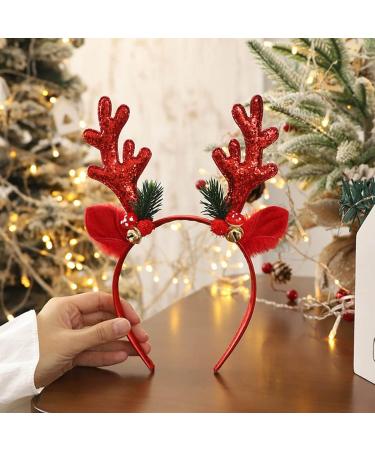 Unicra Christmas Headband Elk Deer Antlers Headband Animal Horns Headwear Hair Piece Halloween Hair Accessories for Christmas Red - Buy Online on GoSupps.com