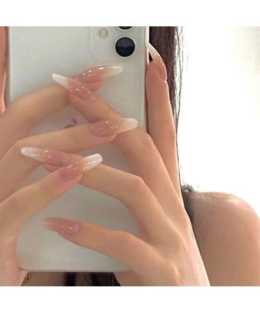 Luvadeyo 24 PCs Coffin Press on Nails - Long Acrylic Gradient Fake Nails for Women & Girls - Full Cover Cold & White Design - Buy Online on GoSupps.com