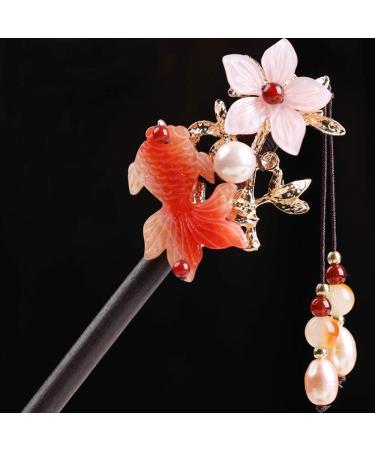 TOP SEWING Wooden Hair Pins 7.08 Chinese Goldfish Flower Hair Sticks For Long Hair Buns