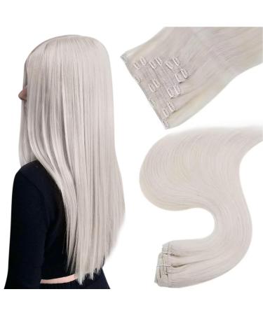 Easyouth Hair Extensions Clip in Real Hair 70g 7Pcs 14 Inch Blonde Clip in Hair Extensions Human Hair White Blonde Clip in Extensions Double Weft Clip Hair 14" 2-7Pcs Clip #1000