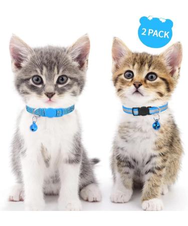 Taglory Reflective Cat Collar with Safety Clasp & Bell - Adjustable 2-Pack for Kittens - Light Blue (15-20cm) - Buy Online on GoSupps.com
