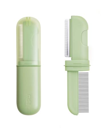 MS!MAKE SURE Cat/Dog Comb, 2-in-1 Self Cleaning Pet Brush for Shedding, Slicker Grooming Brush, Flea Comb for Indoor Cats & Small Pet - Olive Green