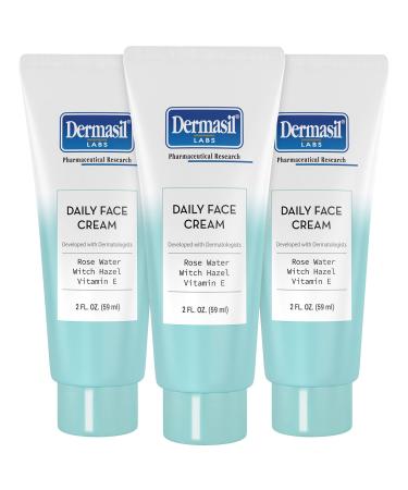 Dermasil Daily Face Cream 3-Pack Oil-Free Lightweight Moisturizer with Witch Hazel Rose Water and Vitamin E 2 Oz Ea