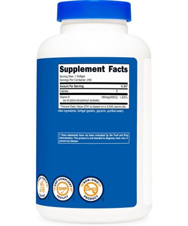 Nutricost Vitamin E 400 IU 240 Softgel Capsules - Gluten Free Non-GMO - 240 Count - Buy Online on GoSupps.com