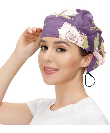Adjustable Working Caps Tie Back Cover Hair Bouffant Hats Sweatband - 24 Floral Pattern - Unisex, One Size Fit All - Buy Online on GoSupps.com
