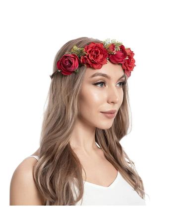Wiwpar Red Rose Floral Crown Headband for Women - Adjustable Flower Hair Wreath Garland - Buy Online on GoSupps.com