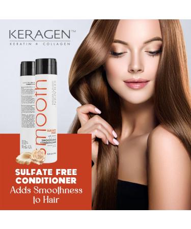 KERAGEN Smoothing Conditioner - Sulfate Free Keratin & Collagen for All Hair Types | Moisturizes Strengthens & Repairs Color - 10 Oz - Buy Online on GoSupps.com