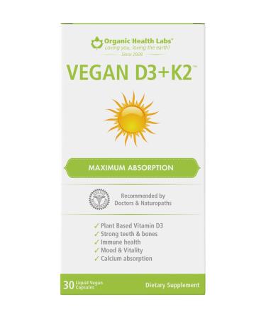 Organic Health Labs Vegan D3 + K2-30 Veg Caps Plant-Based Dietary Supplement