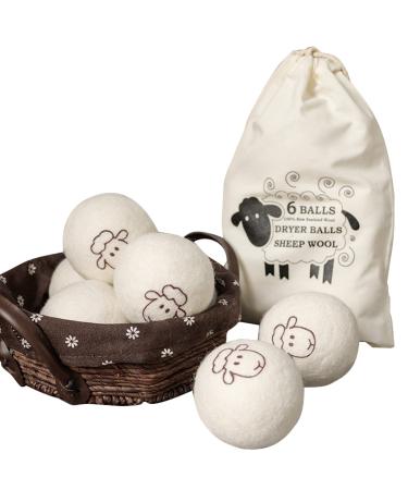 6-Pack Wool Dryer Balls Reusable Natural Fabric Softeners Reduces Clothing Wrinkles and Saves Drying Time Laundry Balls for Dryer