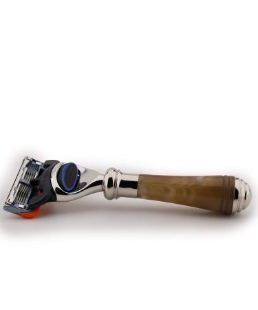5-Edge Synthetic Horn Razor & Stainless Steel Holder Combo | Luxurious Short Handle for a Superior Shaving Experience - Shop Internationally - Buy Online on GoSupps.com