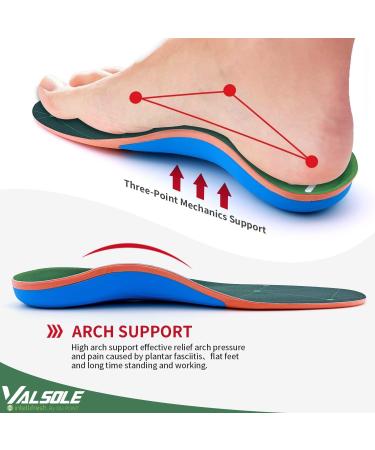 Valsole Orthopedic Insoles for Flat Feet & Plantar Fasciitis - Comfort Running Foot Vaults for Men & Women - Size 41-43 EU (28cm) - Green - Buy Online on GoSupps.com