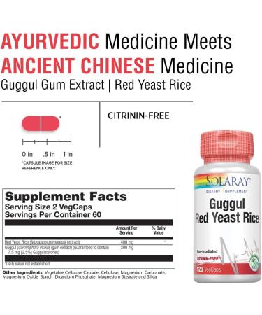 SOLARAY Guggul Gum Extract & Red Yeast Rice 120ct - Cardiovascular Support | Chinese & Ayurvedic Combo - Buy Online on GoSupps.com