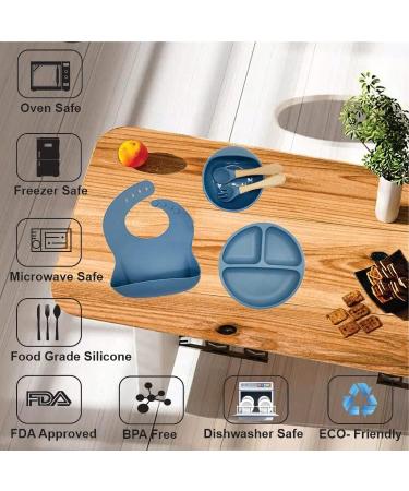 SilverStaar Baby Weaning Set - Silicone Suction Plate, Bowl, Spoon, Fork & Bib - Blue | Detachable Suction Base Feeding Set for Babies & Toddlers - Buy Online on GoSupps.com