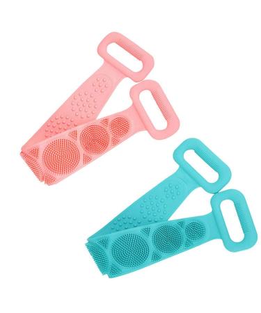 SHUAXI 2 Pack Silicone Back Scrubber for Shower Exfoliating Lengthen Bath Body Brush Easy to Clean Lathers Well Eco Friendly Long 29in(Pink and Blue)