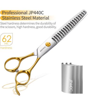 FOGOSP Professional Dog Grooming Scissors - 7.5 inch Curved & Straight Shears Set for Groomers | Thinning & Chunker Gold Shears - 6.75 inch - Buy Online on GoSupps.com