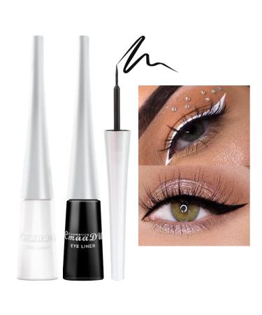 evpct 2Pcs White Black Liquid Eyeliner Colorful Set Waterproof Colored Eye Liners for Women Eyeliner Stamps Shapes for Eyes delineador de ojos contra el agua delineadores de colores blanco para ojos 2 Count (Pack of 1) B...