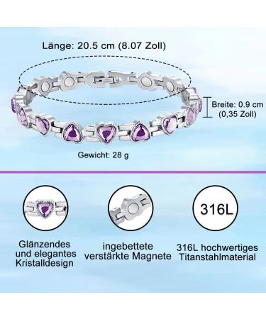 Vicmag Women's Titanium Steel Magnetic Bracelet - Ultra Strength with Purple Heart Crystal & Removal Tool | Perfect Gift - Buy Online on GoSupps.com