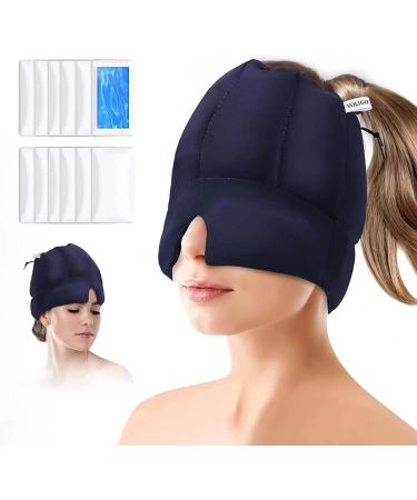 Gel Ice Headache & Migraine Relief Hat - Wearable Flexible Headband Ice Pack for Migraine & Headache Relief Long-Lasting Cooling No Confusion Ice Therapy Tension Relief (Blue)