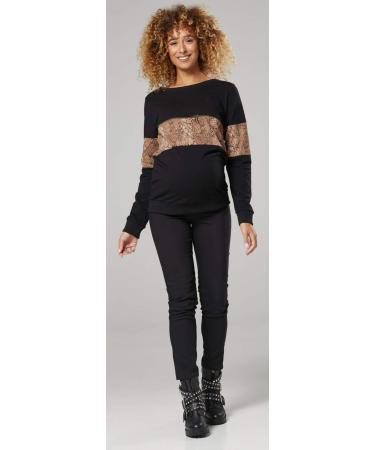 Happy Mama Maternity Cotton Sweatshirt Breastfeeding Access 1292- Black & Anaconda Print - Buy Online on GoSupps.com