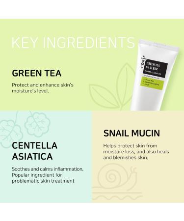 Coxir Green Tea PH Clear Foam Cleanser | Deep Cleanse Pores Remove Dead Skin Cells | Korean Skin Care 150ml/5.07 fl. oz. - Shop Internationally - Buy Online on GoSupps.com