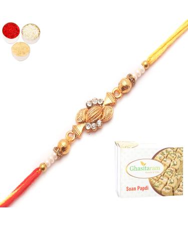 Ghasitaram Gifts Rakhi for Brother Rakhis Online - RW-12 Diamond Rakhi with 200 GMS of Soan Papdi