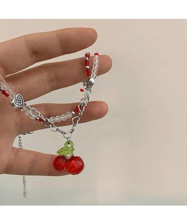 Beaded Cherry Choker Necklace for Women Teen Girls Bohemia Crystsal Bead Choker Sweet Clavicle Chain Jewelry Gift Women Cherry Pendant Necklace Delicate Lightweight and Comfortable Necklace - Buy Online on GoSupps.com