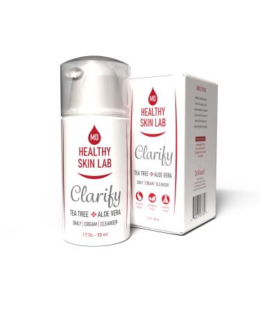 Healthy Skin Lab Clarify Hydrating Cream Cleanser Face Wash & Makeup Remover With Aloe Vera & Tea Tree Oil. Reduces Acne & Deeply Hydrates For Sensitive Acne-Prone Skin & All Skin Types 50ml