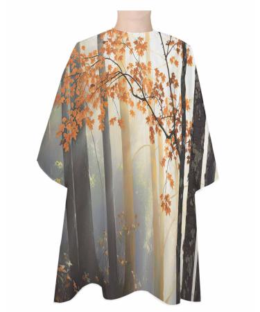 Fall Forests Tree Barber Cape - Salon Hair Cutting Cape for Women Men Kids Adults Orange Autumn Maple Leaves Sunlight Plant Haircut Cape with Adjustable Elastic Neckline Hairdressing Stylist Accessory 1 piece 55x63 Inch Grey