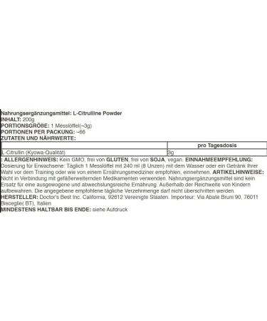 Doctor's Best L-Citrulline Powder 200g Muscle Recovery & Nitrogen Oxide Booster - Buy Online on GoSupps.com