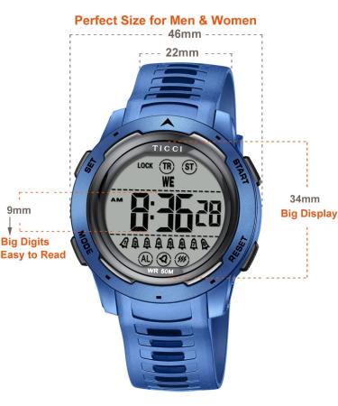 TICCI Unisex 8 Alarm Vibrating Watch - Waterproof Pill Reminder for Men & Women | Big Digits Vibra Alert Medication Aid - Buy Online on GoSupps.com
