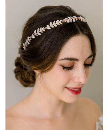 SWEETV Crystal Opal Leaf Bridal Headband for Wedding, Gold Hair Accessories - Buy Online on GoSupps.com