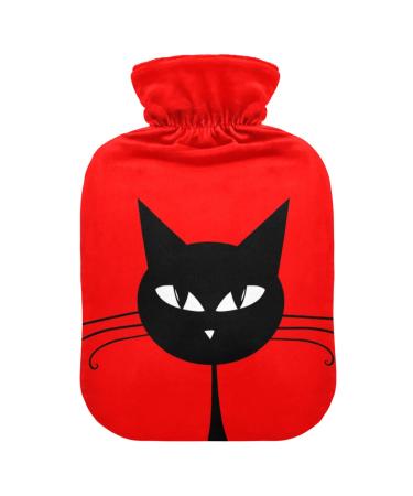 Cat with red background hot water bottle with cover soft warm for winter bed hand neck and shoulders 2 l