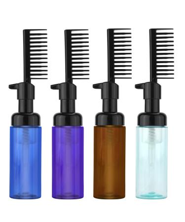 NQEUEPN 4pcs Root Comb Applicator Bottle 2oz Hair Oil Applicator with Straight Comb and Pump Portable Plastic Hair Dye Dispenser Bottle for Hair Styling