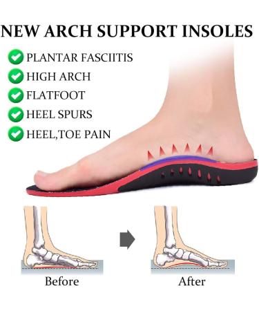 Plantar Fasciitis Insoles for Men Women - Orthotic Arch Support Inserts, Relieve Arch Pain, Flat Feet - Red XL - Buy Online on GoSupps.com