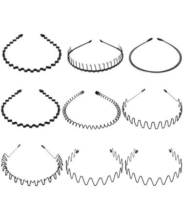 Metal hair tires 9 pieces black several styles wave head hangers accessories for women and men unisex flexible comb hair band accessories for boys and girls