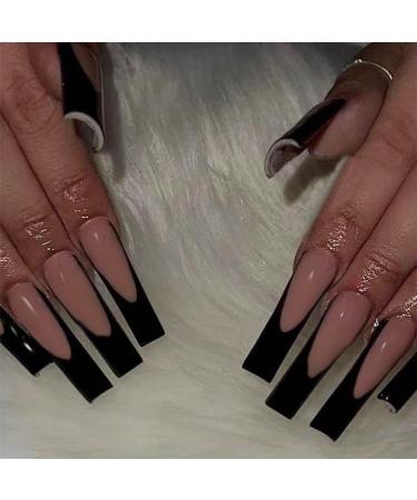Ruarby 360x False Nails Full Cover Stick on Nails French Black Tip Press On Nails Artificial Nails Long False Nails for Women - Buy Online on GoSupps.com
