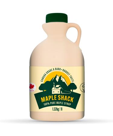 Maple Shack 100% Pure Canadian Maple Syrup 1l - Grade A Dark Maple Syrup with Caramel Taste - Ideal for Pancakes Waffles and Baking - 1.32kg - Buy Online on GoSupps.com