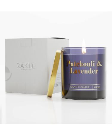 RAKLE Candles for Home Scented Patchouli Lavender Scented Candle 7.4 oz Premium Soy Wax Blend Candle Jar with Lid for Home Meditation Aromatherapy Delightful Long Lasting Scents Patchouli Lavender 7.4 oz