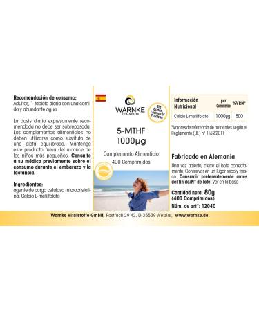 WARNKE VITAL SUBSTANCES 5MTHF 1000 g 400 tablets CalciumL methpholate HOGE DOGHT German pharmacy quality vegan Warnke Vitex - Buy Online on GoSupps.com