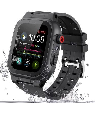 PEIYU Waterproof Case for 44mm Apple Watch Series 6 and Series 5 Series 4 SE with Built-in Screen Protector Full Body Shell for Waterproof Anti-Scratch Shockproof Impact Resistant with Watch Band Black - 44mm Apple Watch Series 6/5/4 SE Case