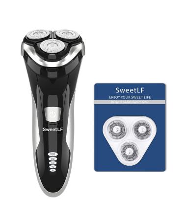 SweetLF Electric Razor for Men IPX7 Waterproof Wet & Dry Use Rechargeable Shavers(Quiet  Charge Time: 1 Hour  Use Time 120 min  with 3 Blades 2 Years Warranty) Black Black Silver