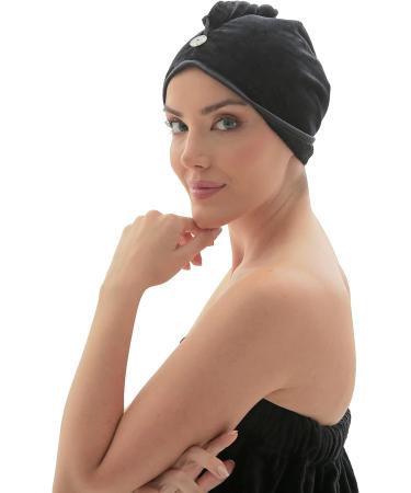 Organic Turkish Cotton Hair Towel Wrap for Women - Black, 100% Cotton - Buy Online on GoSupps.com