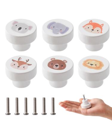 Oessuf 6 STK cabinet buttons wood for children's room 35mm round furniture buttons with screws wooden handles for cupboards white door buttons for children animals - Buy Online on GoSupps.com