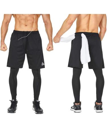 SILKWORLD Men's 2 in 1 Running Compression Athletic Pants with Zipper Pockets - Black, Large - Buy Online on GoSupps.com
