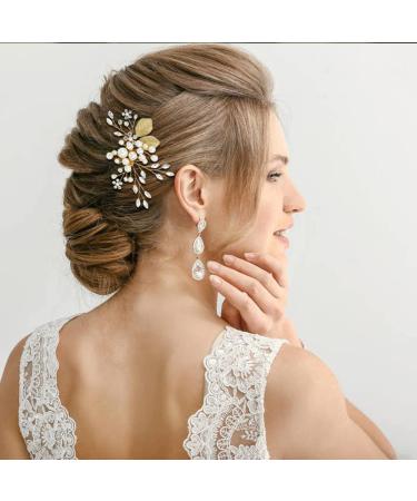 Gold Flower Leaf Hair Combs, Pearl Pins, Rhinestone Barrettes - 36 Pack Set for Wedding & Prom Hairstyles - Buy Online on GoSupps.com