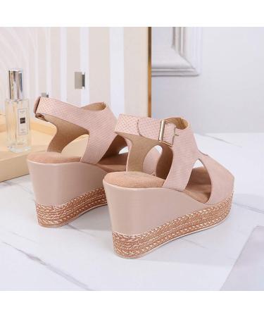 Buy Women's Summer Hollow Fish Mouth Wedge Sandals | Fashionable Peep Toe Platform High Heel Sandals in Black & Pink - EU Sizes 35 36 38 - Buy Online on GoSupps.com