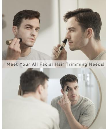 Unibono Ear and Nose Hair Trimmer Kit with Dual-Hole Vortex Cleaning System - Rechargeable Facial Grooming Tool for Men and Women, Wet/Dry Use, Gold - Buy Online on GoSupps.com