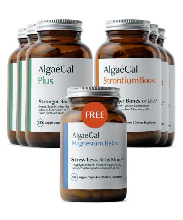 ALGAECAL - Bone Builder Pack for Bone Density Plant Based Calcium Supplements & Strontium Vitamins K2 D3 Magnesium & 16 Minerals 3-Month Supply + Free Magnesium Relax (60 Caps)