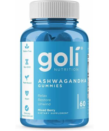 ASHWA Vitamin Gummy by Goli Nutrition - Ashwagandha Gummies - Relax. Restore. Unwind. (Mixed Berry KSM-66 Vegan Plant Based Non-GMO Gluten-Free & Gelatin Free - 60 Count) (Pack of 1) 60 Count (Pack of 1)