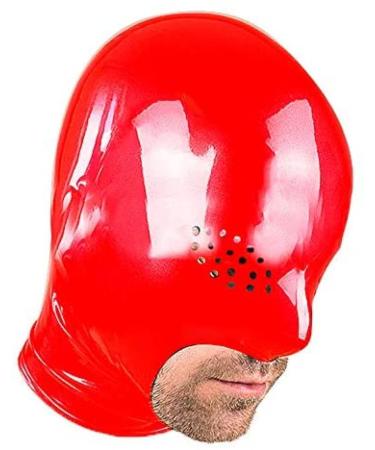 Latex Hood Unisex Rubber Mask With Open Jaw And Perforated Eyes With Nostril Red 0.4mm Red 0.4mm
